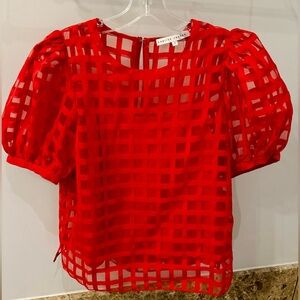 English Factory Red Sheer Grid Pattern Top